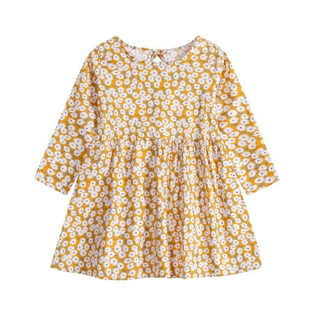 

LoyisViDion Baby Girls Dress Clearance Toddler Baby Girl Clothing Long Sleeve One-Piece Floral Print Dress Autumn Kids Skirt White 12-18 Months
