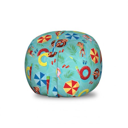 Pool Party Storage Toy Bag Chair  Summer Pool Doodle of People on Funny Swim Float Rubbers Happy Boys and Girls  Stuffed Animal Organizer Washable Bag  Large Size  Multicolor  by Ambesonne