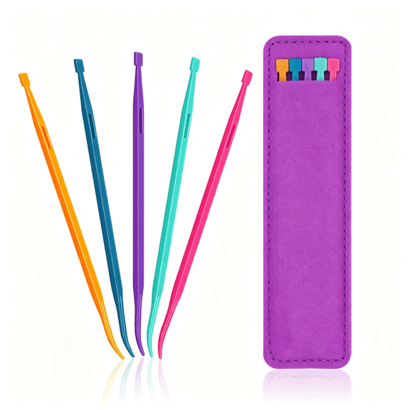 TUWAFE 5Pcs Purple Thang Sewing Tool with Storage Bag,Plastic Sewing Stiletto Tool Rope Threader Drawstring Threader Tool Multifunctional Sewing Accessories for Craft Quilting Supplies