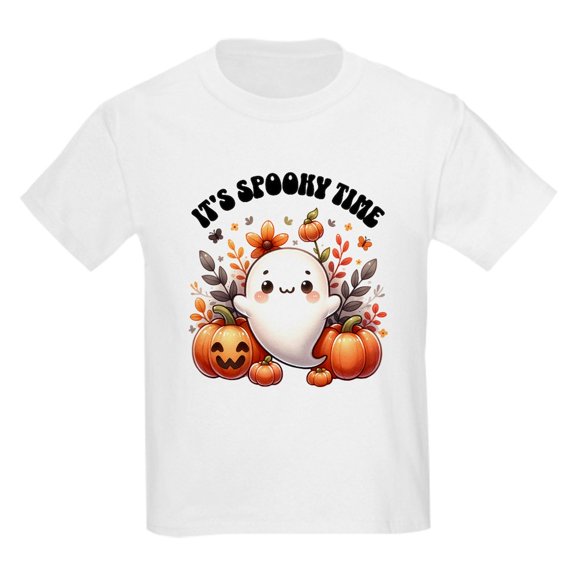 CafePress - Halloween Spooky Time Ghost Pumpkins Kids T Shirt - Light Classic Kids Graphic, Short Sleeve T-Shirt, Sizes XS-XL