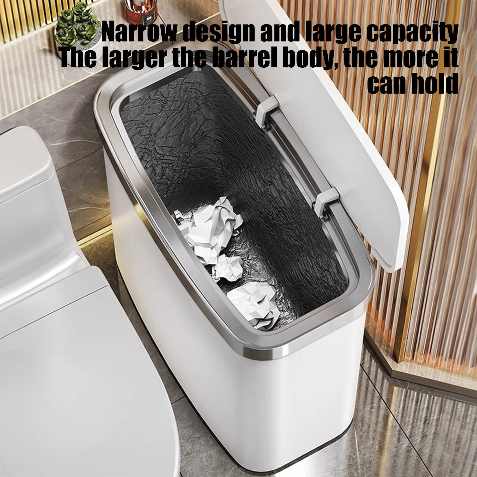 Kuroiy Bathroom Trash Can with Press-Popup Lid | White Plastic Wastebasket | Odor-Locking Close Seal | Reinforced Thickened Barrel | Inner Bag Ring | 27.5x27.5x14cm | 1 Bin