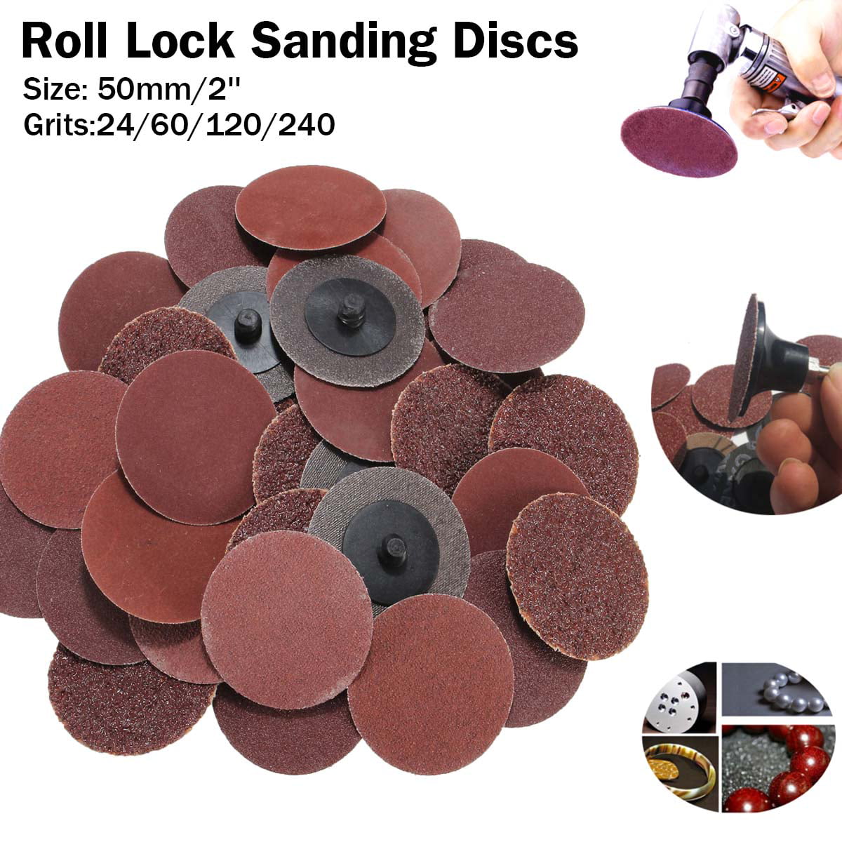 40x 50mm 2'' 40/80/120/240 Grit Type R Roloc Sanding Discs Abrasive Roll Lock 