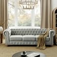 thumbnail image 5 of Chesterfield Sofa Tufted Linen Upholstered 3-Seater Sofa Scrolled Arms with Nailhead Decoration (88.5''X37''X28'') (Gray), 5 of 12