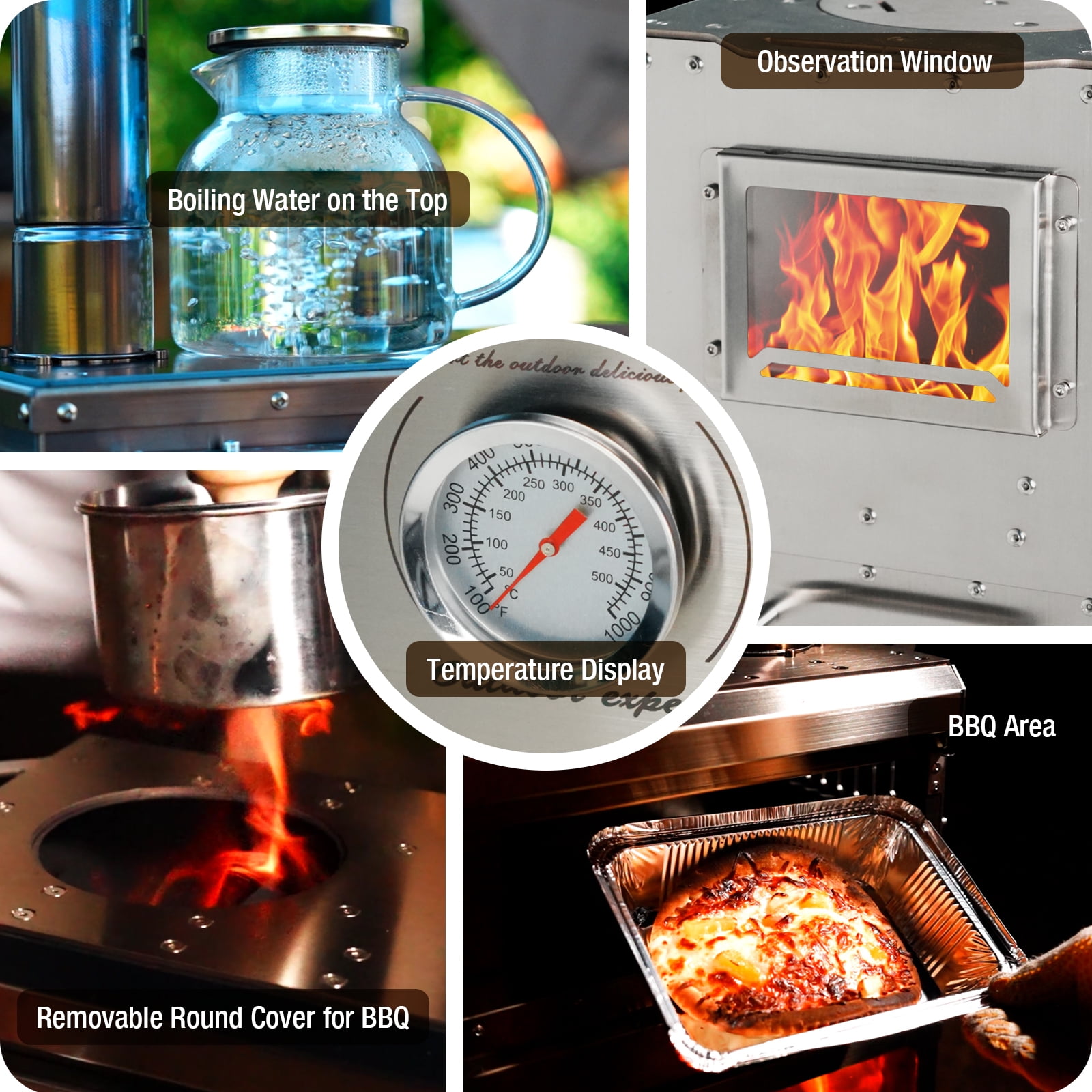 Wood Burning Stove with Oven and Rack - Camping Tent Stove with Chimney Pipe, Stainless Steel Hot Tent Stove for Outdoor, Cooking, Hiking