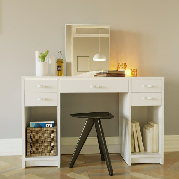 Boahaus Christina Modern Vanity Table With Mirror And 5 Drawers White Finish Com Boahaus Christina Modern Vanity Table, Boahaus Eleanor Modern Vanity Table With Mirror And 3 Drawers White Finish