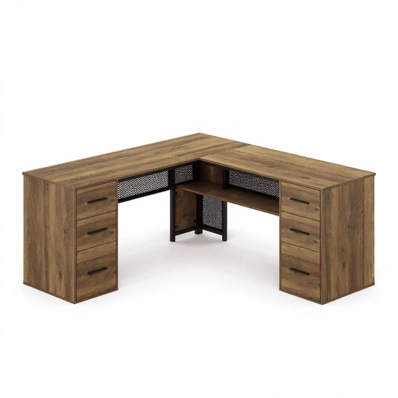 Top True Wood L-Shaped Corner Desk with Storage Drawers for Home Office