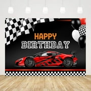 7x5ft Red Race Car Happy Birthday Backdrop Car Themed Birthday Party Decorations Racing Party Photo Background Kids Boys Cake Table Banner Exciting Game Checkered Flag Photo Booth Props