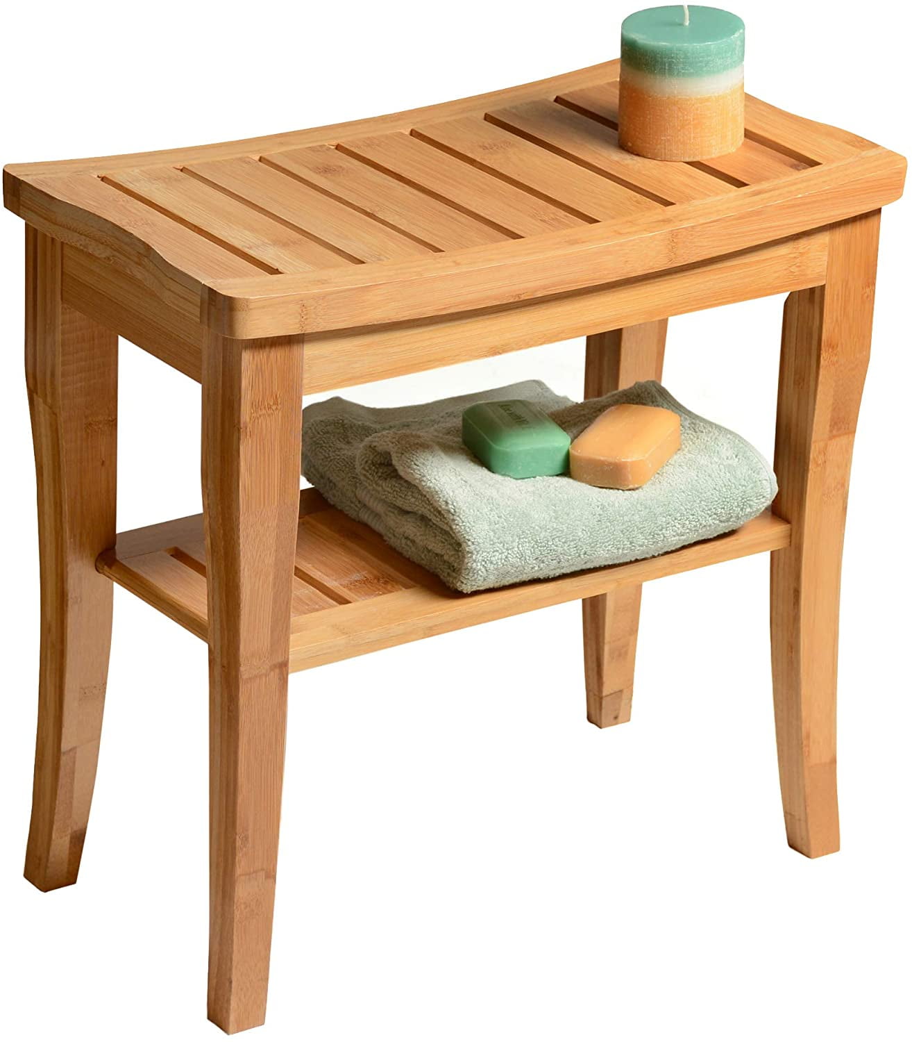 Bamboo Shower Stool Bench, Non slip Spa Chair Seat for Indoor or