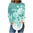 thumbnail image 2 of DPTALR Blouses d'Automne à Col Rond Imprimé pour Femmes Manches Longues Smockées, 2 of 5