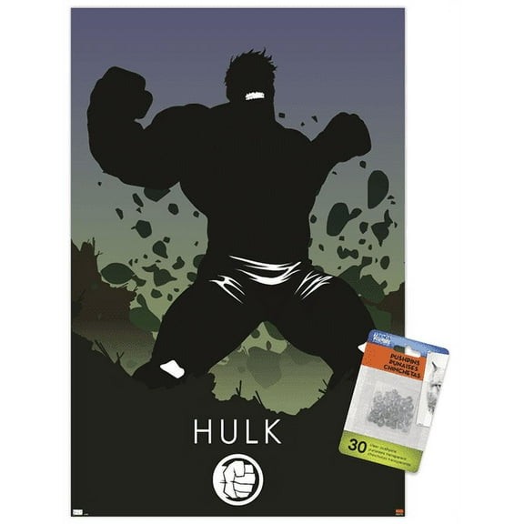 Marvel Heroic Silhouette - Hulk Wall Poster with Pushpins, 14.725" x 22.375"