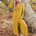 thumbnail image 2 of Diufon Jumpsuits for Women Solid Color Wide Leg Palazzo Long Sleeve Button Down Rompers with Pockets, 2 of 7