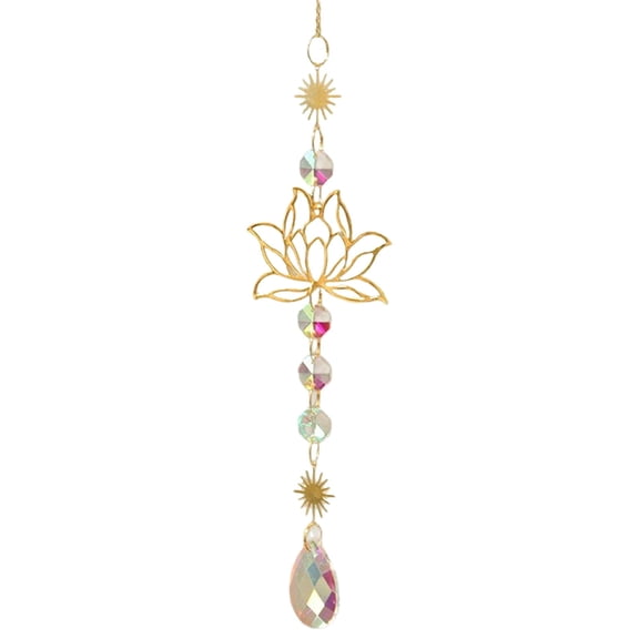 Crystal Car Charm Rearview, Lotus Flower & Leaf Suncatcher with Prism Crystals, Rainbow Maker Pendant for Car, Home, Garden, Window Decoration, Gift for Women