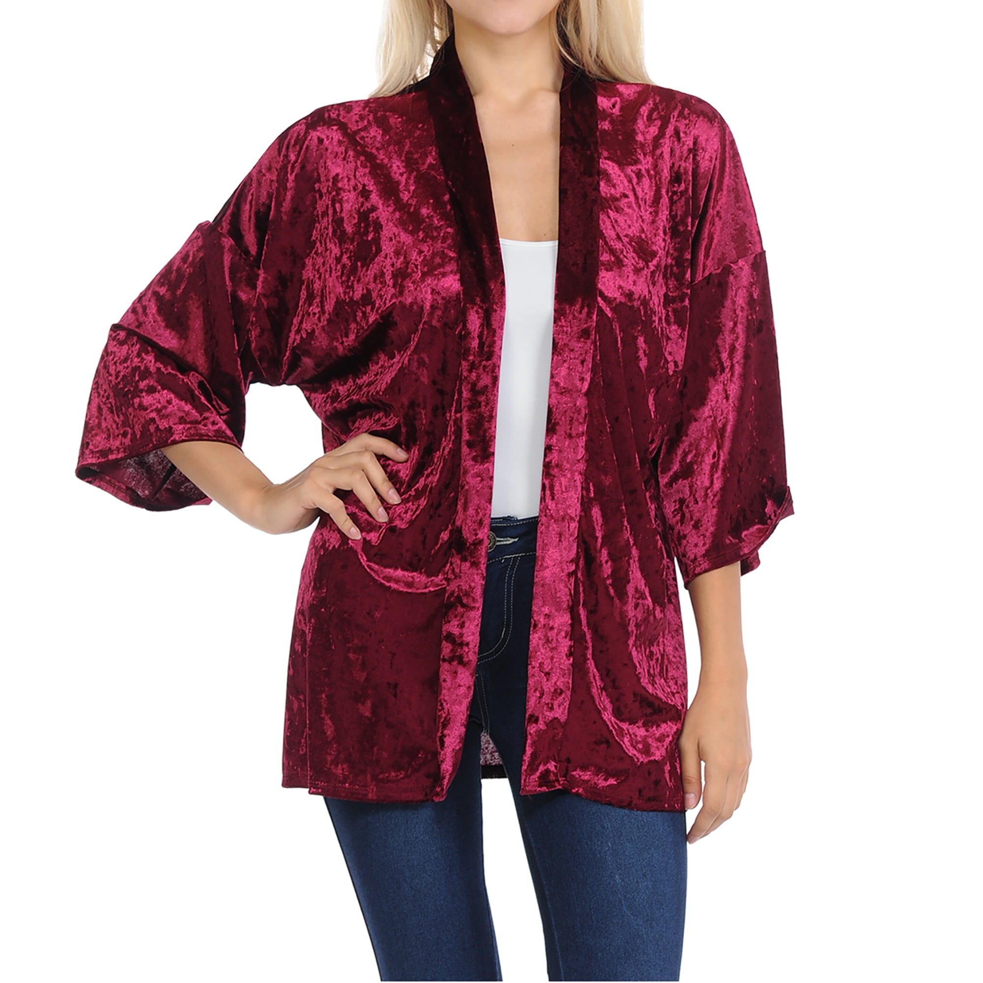 Basico Velvet Kimono Front Open Cardigan