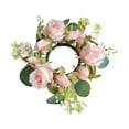 thumbnail image 1 of Candelabro con forma de anillo, corona de rosas artificiales, decoración para fiestas, salas de estar, puertas de entrada, festivales y ceremonias. Rosa claro, 1 of 9