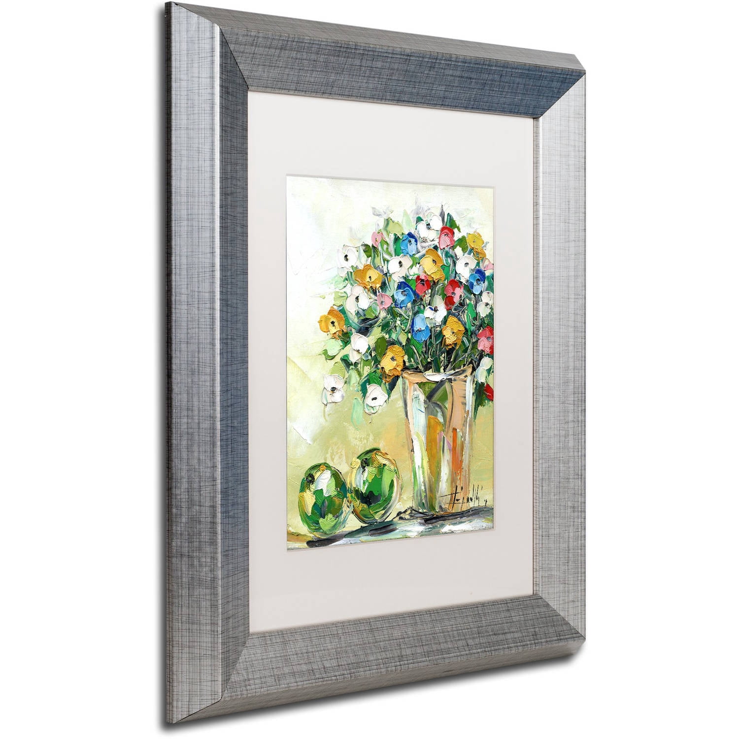 Trademark Fine Art "Spring Flowers in a Vase 5" Canvas Art by Hai Odelia, White Matte, Silver Frame
