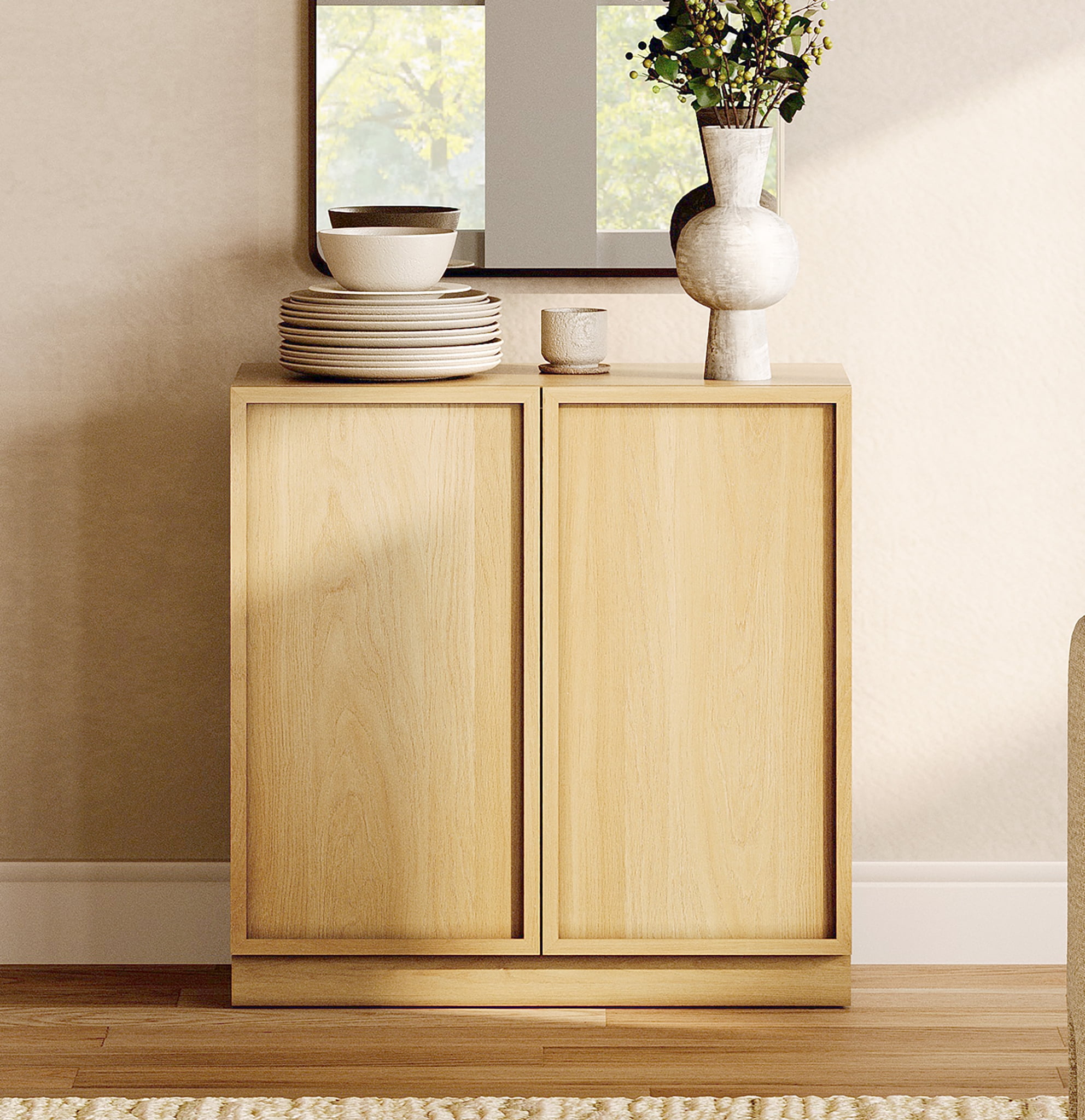 31.5" Modern Sideboard Buffet Cabinet with 2 Doors, Multifunctional Sideboard with Large Storage and Adjustable Shelf, Oak