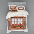 thumbnail image 2 of Country Duvet Cover Set, Print of Old European Windows with Shutters and Flowers Pots in Rurals Boho, Bedding Set with Shams and Fitted Sheet, 3 Sizes, by Ambesonne, 2 of 3