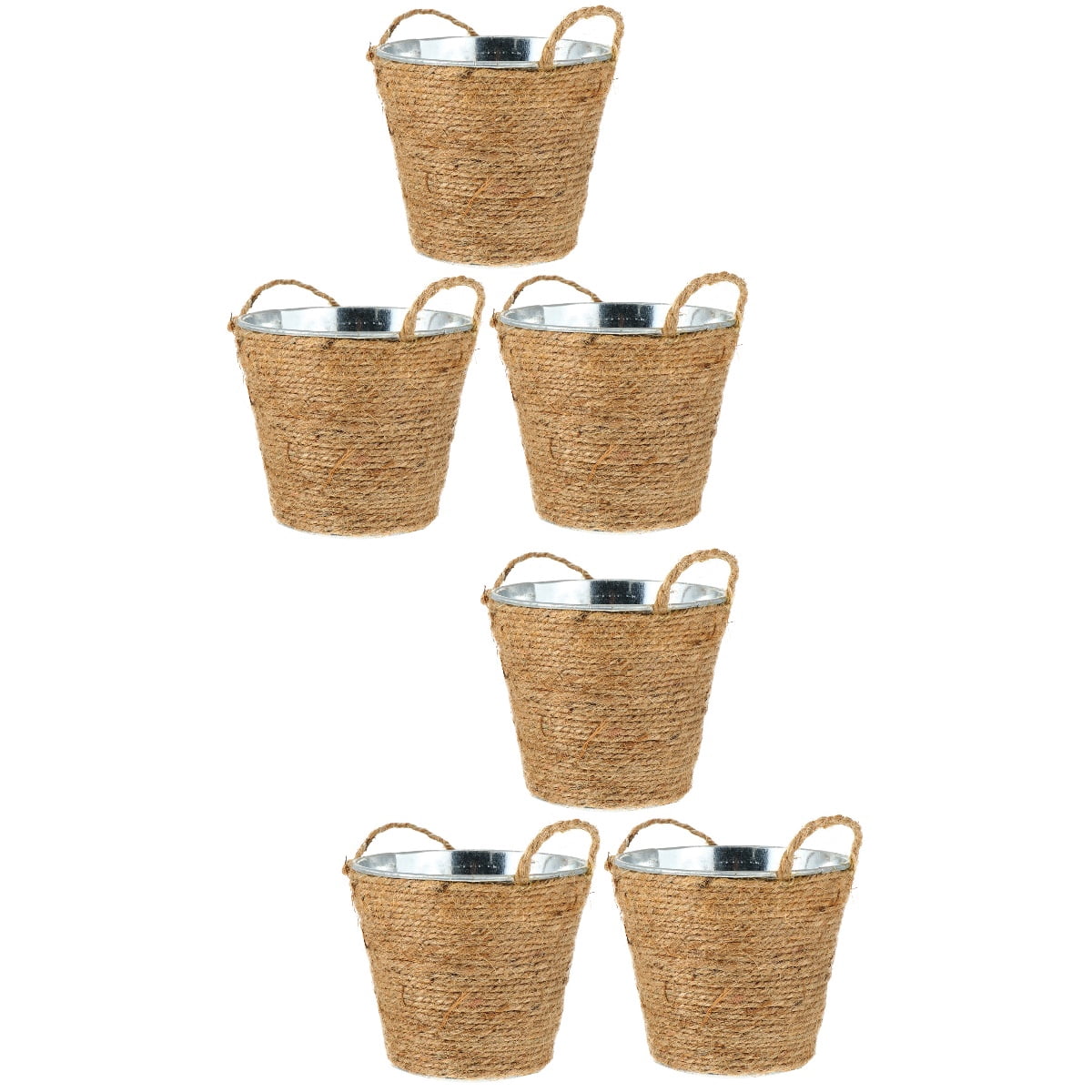 LIYUNMIAO 6 pcs Iron Buckets Flowerpot Planter Gardening Plant Pot with Hemp Rope Handle