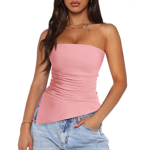 Top PRETTYGARDEN sin tirantes asimétrico rosa XL