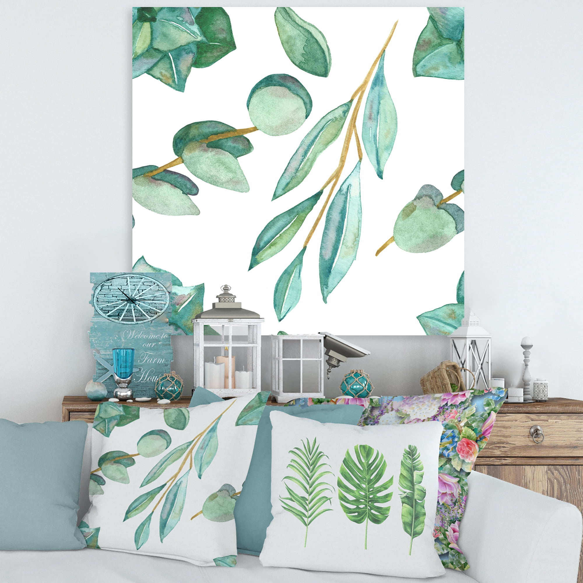 Designart ' Young Eucalyptus Branches and Leaves III ' Traditional Canvas Wall Art Print
