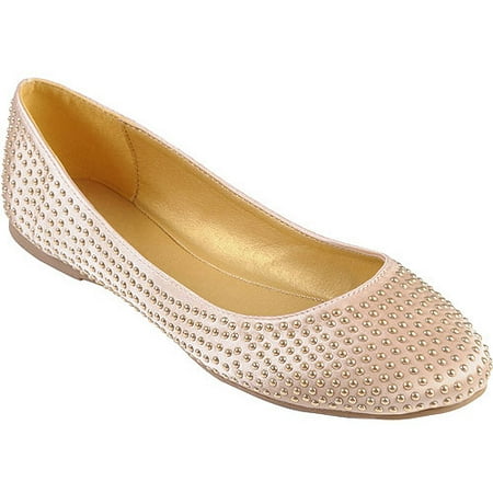Brinley Co Womens Studded Round Toe Ballet Flats