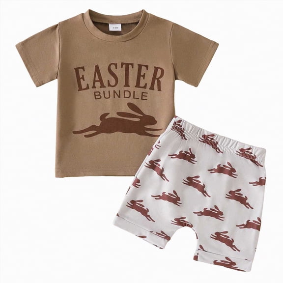 TOWED22 Baby Boy Toddler Clothes 2pcs Round Neck Short Sleeve Top Cargo Shorts Dinosaur Truck Print Summer Outfits(Coffee,3-6 M)