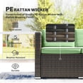 thumbnail image 3 of 3-Piece Outdoor Rattan Wicker Patio Furniture Set with Cushions, PE Wicker Corner Sofa, Ottoman & Glass Top Coffee Table for Backyard, Garden, Poolside, Light Green, 3 of 7