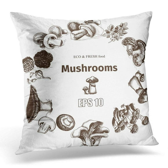 BSDHOME Food Sketch Mushrooms Russula Truffle Honey Field Shiitake Boletus Ceps Chanterelle Rosemary Pillow Case Pillow Cover 20x20 inch