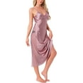 thumbnail image 2 of INSPIRE CHIC Womens Lingerie Satin Silky Lace Sleeveless V Neck Cami Spaghetti Strap Midi Chemise Nightgown S Purple, 2 of 6