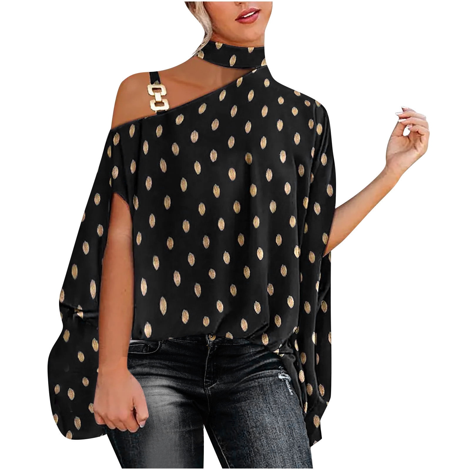 Womens One Shoulder Batwing Sleeve Loose Tops Shirts Turtleneck