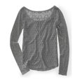 thumbnail image 2 of Aeropostale - Playera adornada con espalda de encaje para mujer, gris, extra pequeña Aeropostale Camiseta adornada, 2 of 2