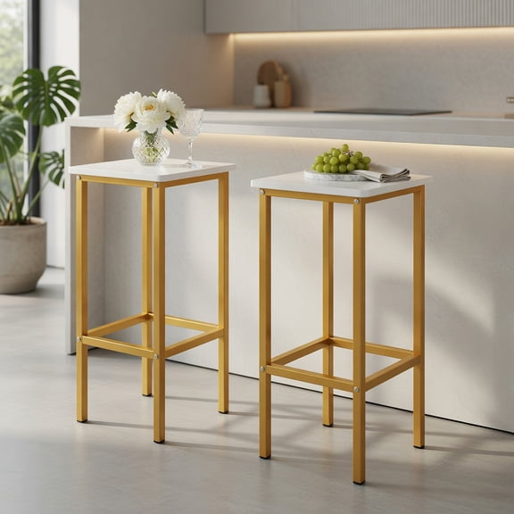 Demi Bonn 26" Set of 4 Bar Stool Set Bar Chair with Metal Legs and Footrest, Modern Kitchen Dining Chair, White