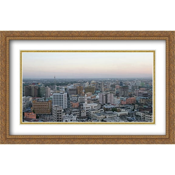 Dar es Salaam Cityscape 2x Matted 40x26 Large Gold Ornate Framed Art Print by The Cityscape Art Print Series
