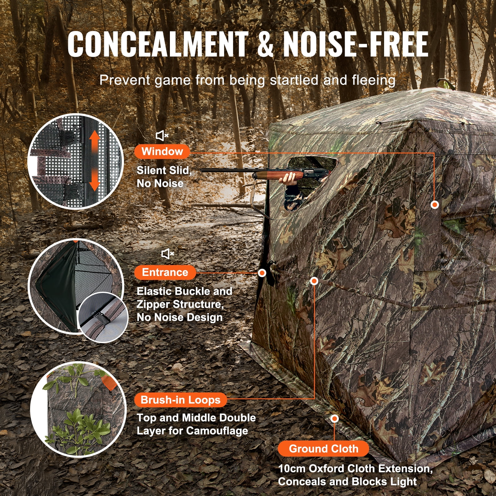 KFFKFF Hunting Shelter, 270° Visibility Ground Shelter, 4-5 Person Instant Setup Wildlife Blind with Transport Bag, Durable Outdoor Hunting Hub