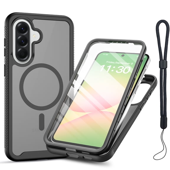 COAROVER Magnetic Case for Samsung Galaxy A57 with Built-in Screen Protector and Adjustable Wrist Strap,Full-Body Shockproof Matte Back Cover,Black