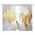 thumbnail image 2 of Gold Grey Semi Sheer Window Curtains 72 Inches Long, Abstract Contemporary Square Graffiti Smear Art Rod Pocket Voile Silky Chiffon Curtain Light Filtering Drapes for Living Room, 52"x72", 2 Panels, 2 of 9