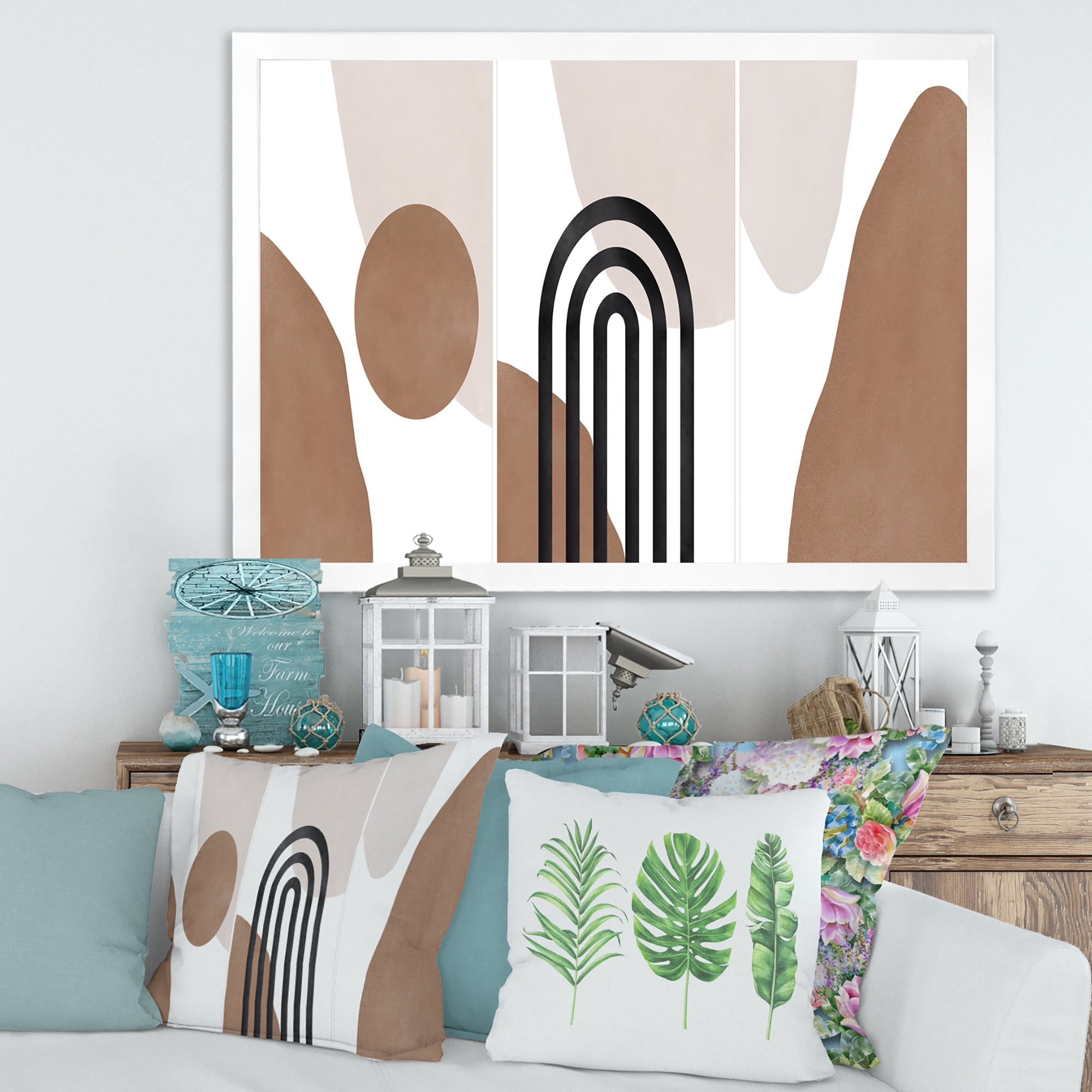 Designart 'Abstract Shapes in Ivory and Terracotta Shapes II' Modern Framed Art Print