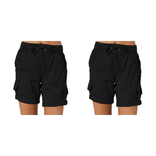 Jumpingount Pantalones cargo Pantalones cortos con bolsillos Cintura suelta Pantalones de verano Ropa de calle elástica Pantalones de playa de Negro 3XL 2Conjunto