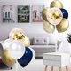 thumbnail image 5 of Globos de confeti azul marino y dorado, 50 piezas de 12 pulgadas, globos de cumpleaños cromados metálicos de color blanco perla y dorado para celebración, globos de fiesta de graduación, 5 of 5