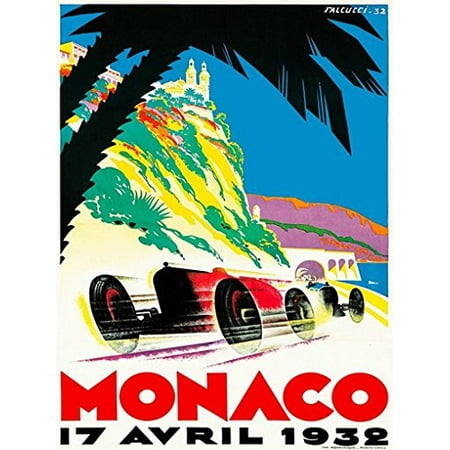 - Grand Prix De Monaco Poster 1932 French Vintage Car Racing New 24x32