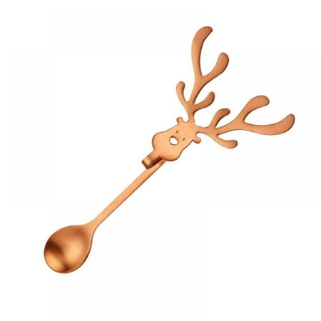 

MarinaVida Stainless Steel Coffee Spoons Christmas Dessert Spoon with Elk Antler Mini Cake Ice Cream Sugar Milkshake Jam Teaspoons Mixing Scoops for Xmas New Year Cafe Bar Party Gift