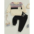 thumbnail image 2 of Suealasg Toddler Baby Boy Fall Winter Outfits 6M 1T 2T 3T 4T Geometric Print Crew Neck Long Sleeve Sweatshirts Sweatpants 2Pcs Little Boy Casual Clothes Set, 2 of 7