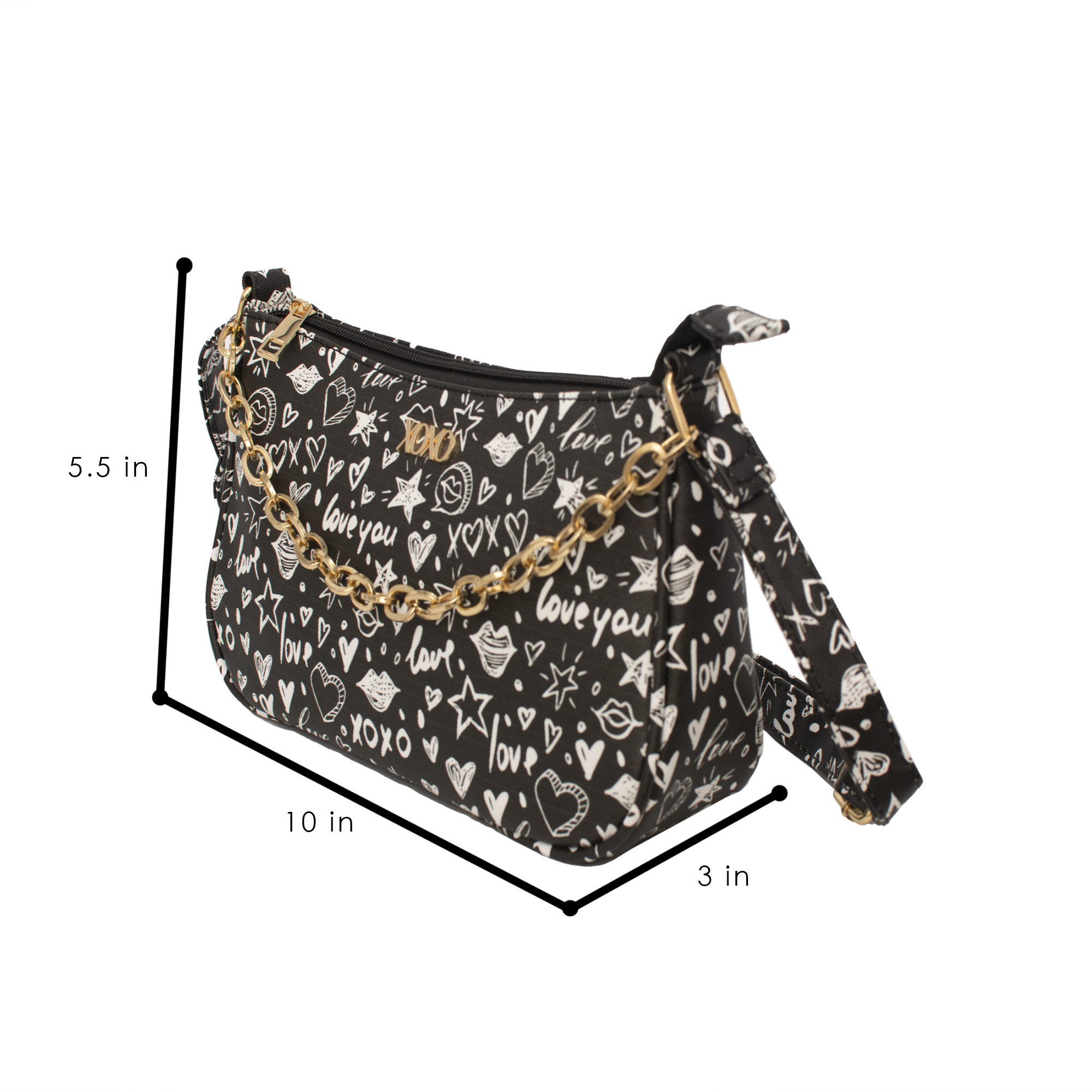 XOXO Women's Vegan Leather Everyday Large Black Graffeti Print Cross Body Handbag