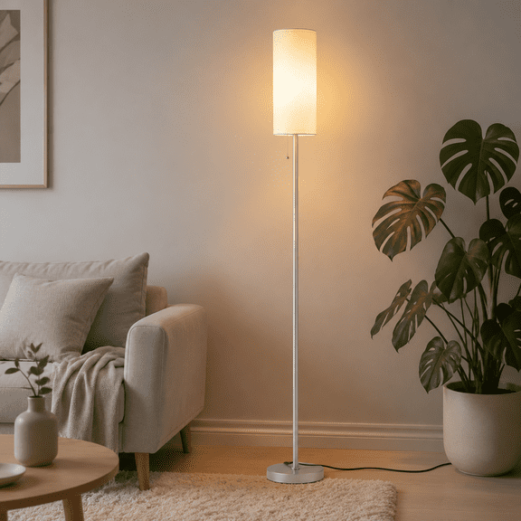 Coliware Floor Lamp, Silver Modern Standing Lamp with Foot Switch Line Shade, 63 inches Reading Pole Lamp
