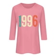 thumbnail image 4 of HOMBOM Womens T-Shirts Summer Graphic Tees 3/4 Sleeve Pink Basic Graphic Retro 1996 Print Tops for Ladies, 4 of 4