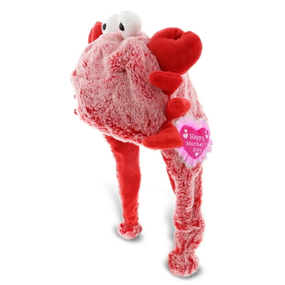 DolliBu Happy Mother's Day Super Soft Red Crab Plush Hat - Cute Stuffed Animal with Pink Heart Message for Best Mommy, Grandma, Wife, Daughter - Cute Sea Life Plush Toy Gift - 18" Inches