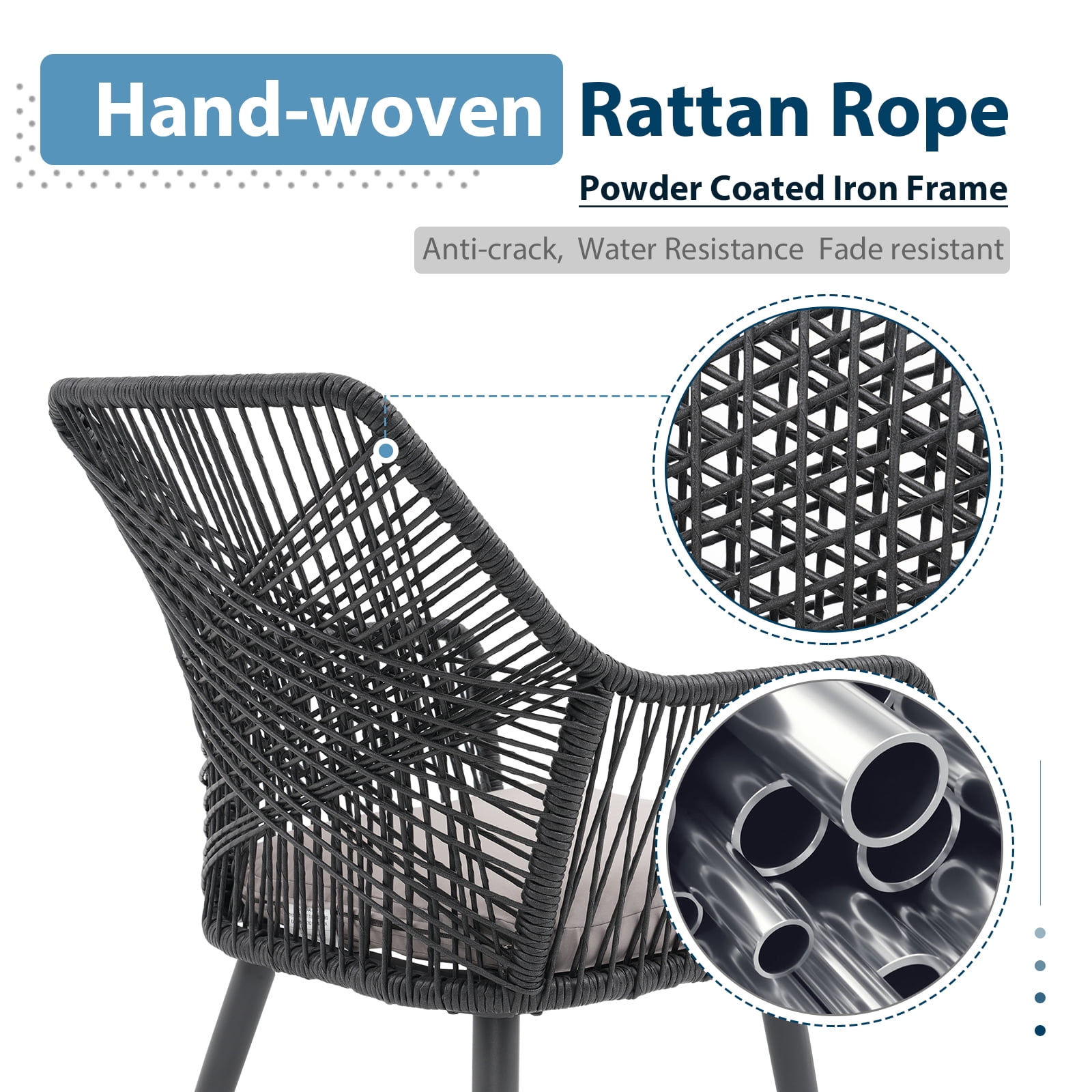JOIVI 5-Piece Outdoor Patio Dining Set with Rattan Dining Chairs for 4-Person & Tempered Glass Table, 2.16” Umbrella Hole, Black