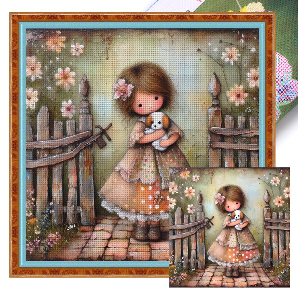 Kit Punto Cruz para Niña Bordado Con Hilo Algodón Ecológico 11CT Arte 45x45cm