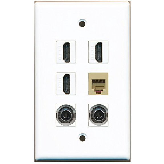 RiteAV - 3 HDMI 1 Port Phone RJ11 RJ12 Beige 2 Port 3.5mm Wall Plate