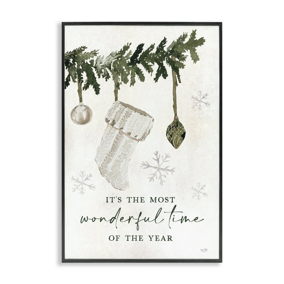 Stupell Industries Festive Hanging Stocking Holiday Painting Black Framed Art Print Wall Art, 12 x 18